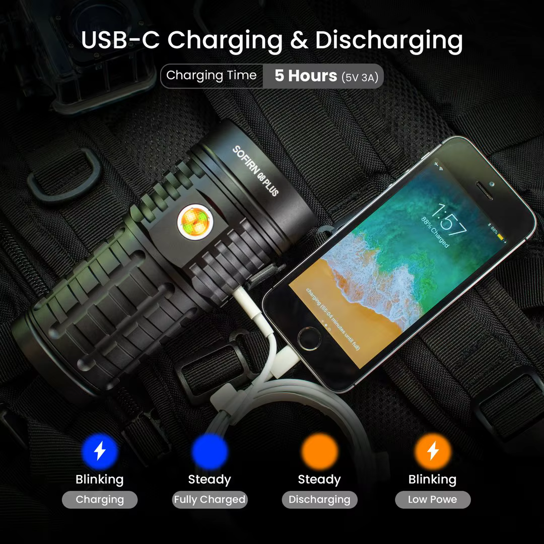 Sofirn Q8 Plus lampe de poche LED Super puissante 16000lm USB C Rechargeable 21700 torche Anduril 2.