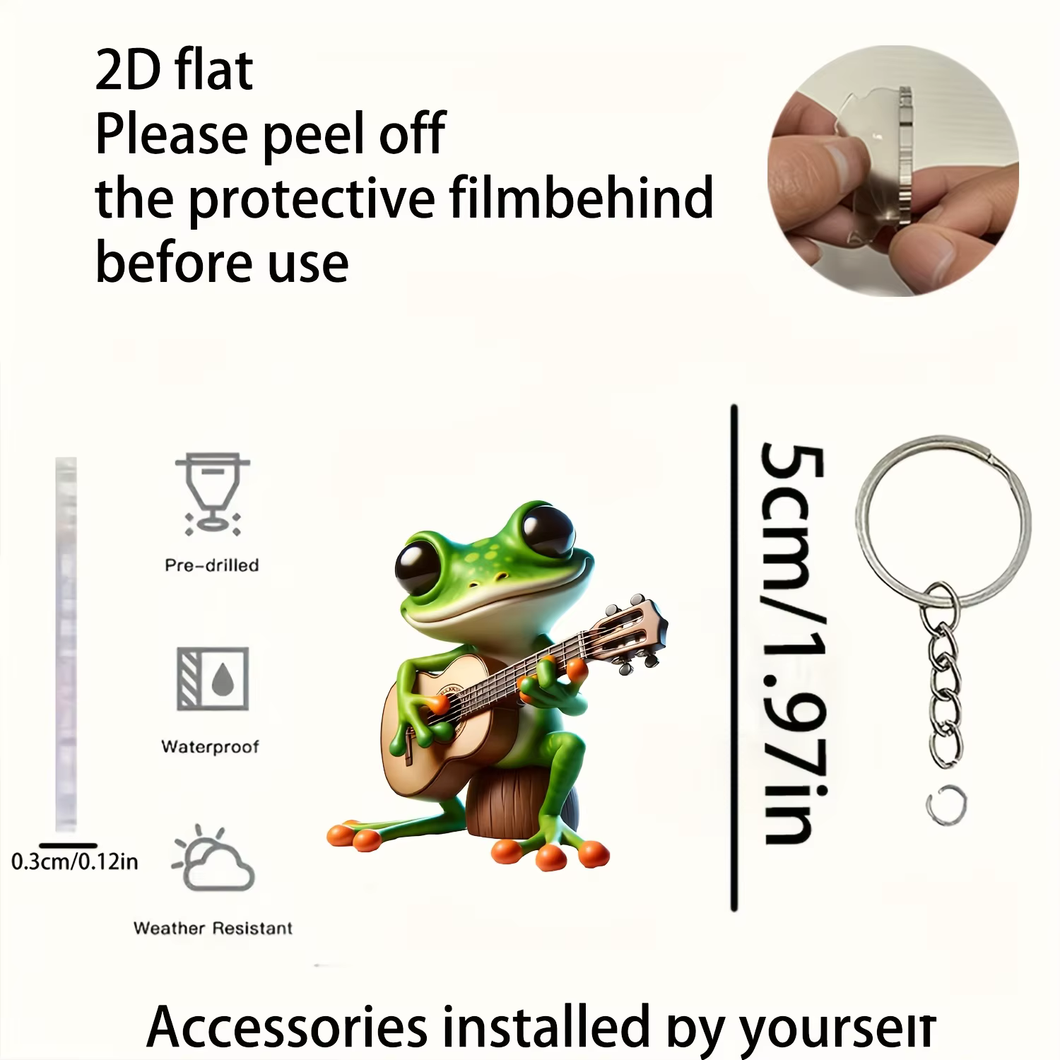 Porte-clés pendentif en forme de grenouille à la mode, ornement plat en acrylique 2D sur le thème de