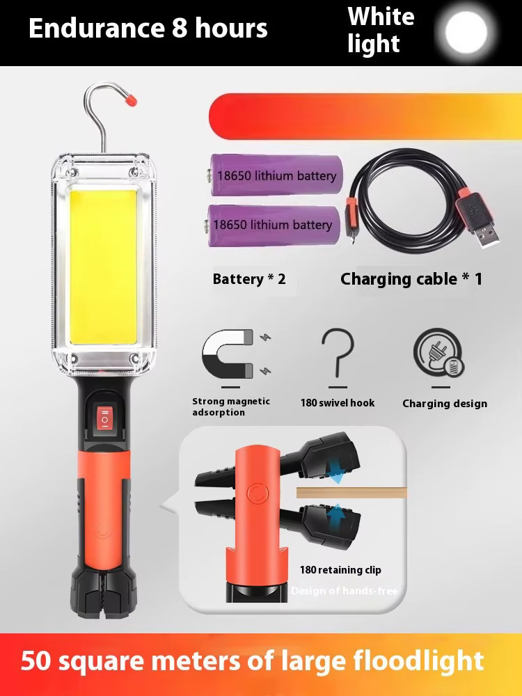 Projecteur COB Rechargeable Lampe de Travail LED Utilisation de 2*18650 Batterie LED Lumière Portabl