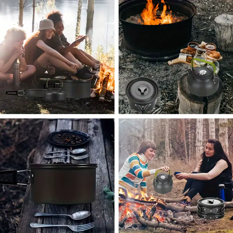 Ensemble de cuisine en alliage d'aluminium ultra-léger, durable et portable pour l'extérieur, rangem