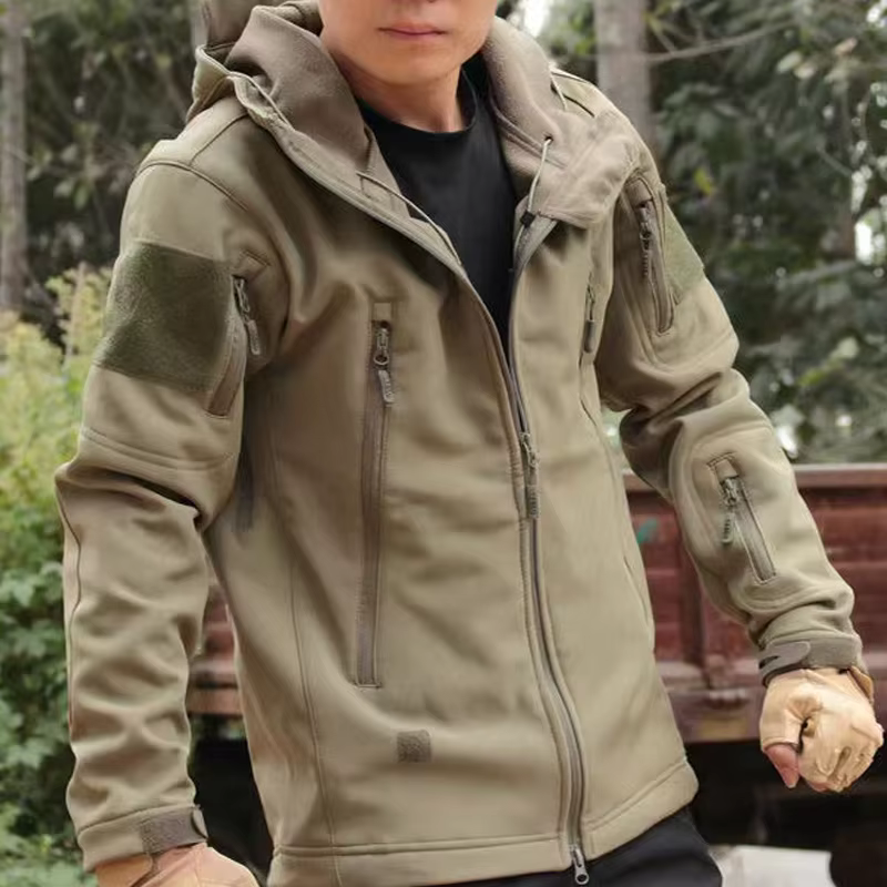 Veste de randonnée en polaire pour homme, style cargo, automne-hiver, effet peau de requin, tactique