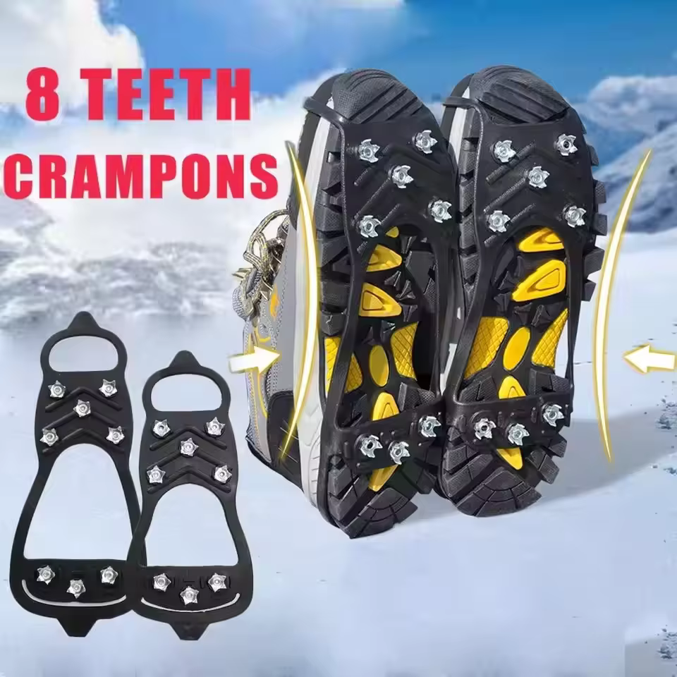 Crampons à glace à 8 dents pour chaussures, antidérapants, pour la randonnée en montagne et la neige