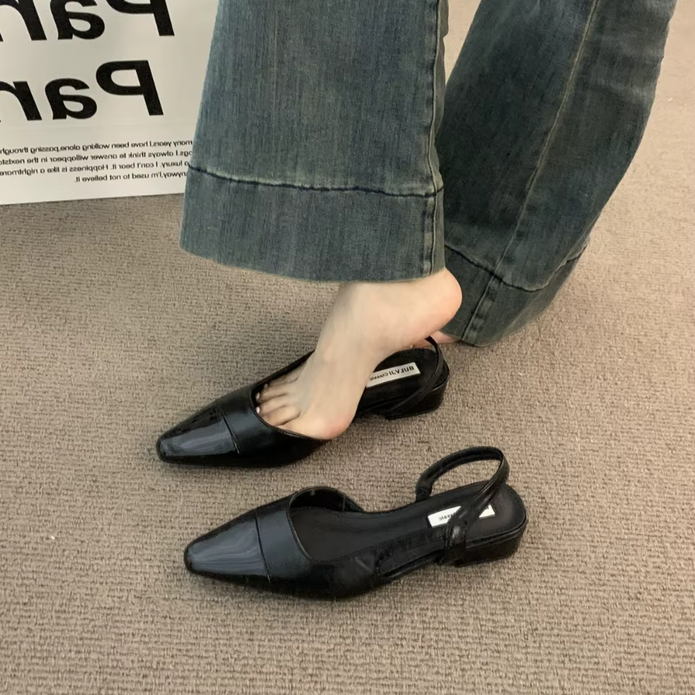 Sandales Baotou à talon bas couleur nude pour femme, à bout pointu, talons épais, style Air, chaussu