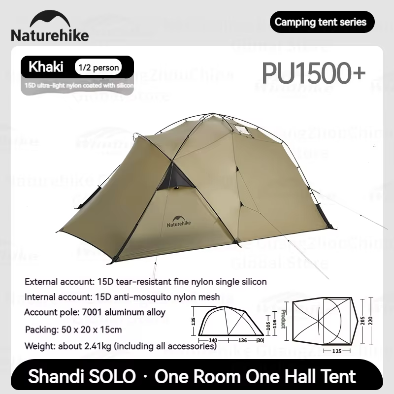 Tente de randonnée Naturehike SOLO en nylon 15D, 4 saisons, camping en plein air, tente à double cou
