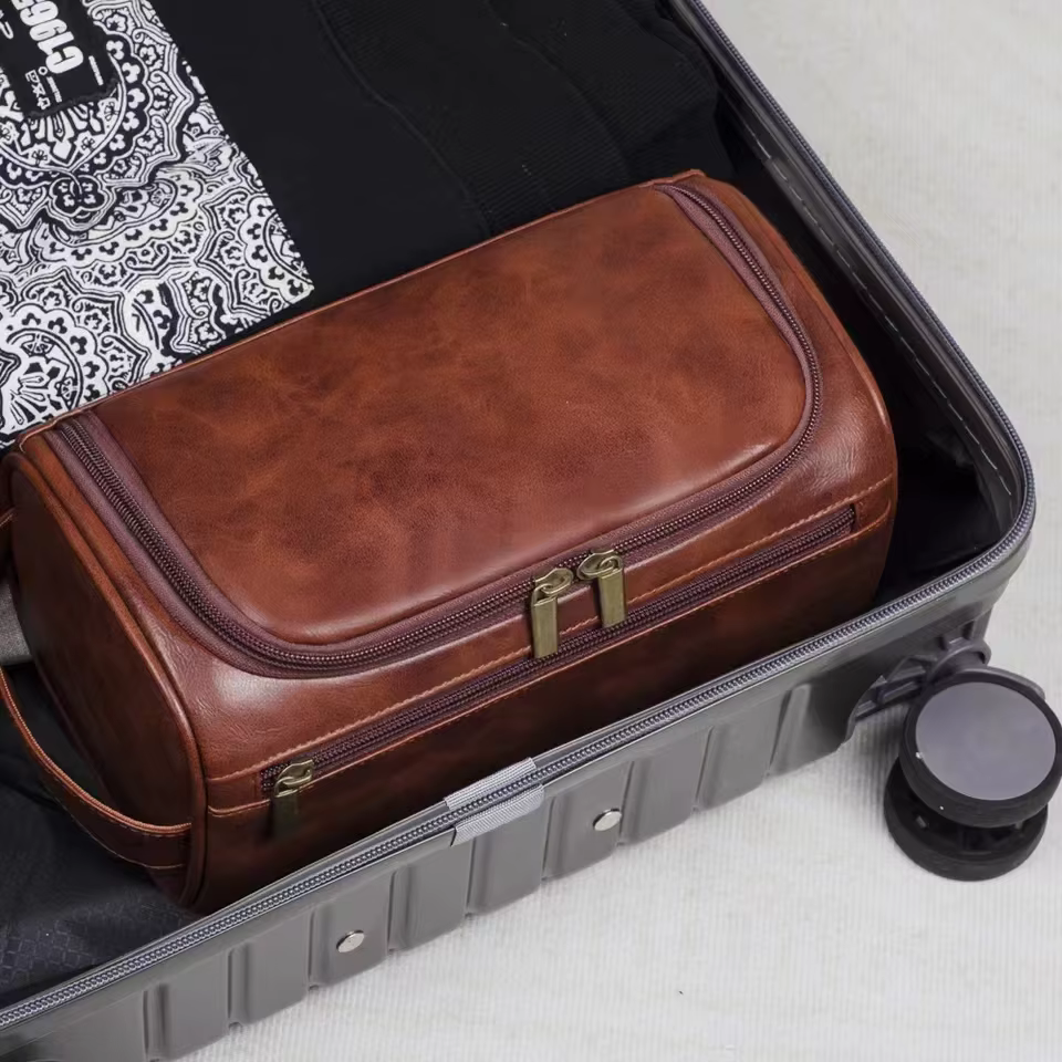 Grande trousse de toilette en cuir suspendue, trousse de toilette pour hommes et femmes, trousse de 