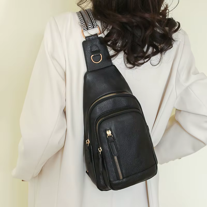 Sac de poitrine en cuir PU souple pour femme, sac à main multicouche, sac à main fourre-tout pour fe