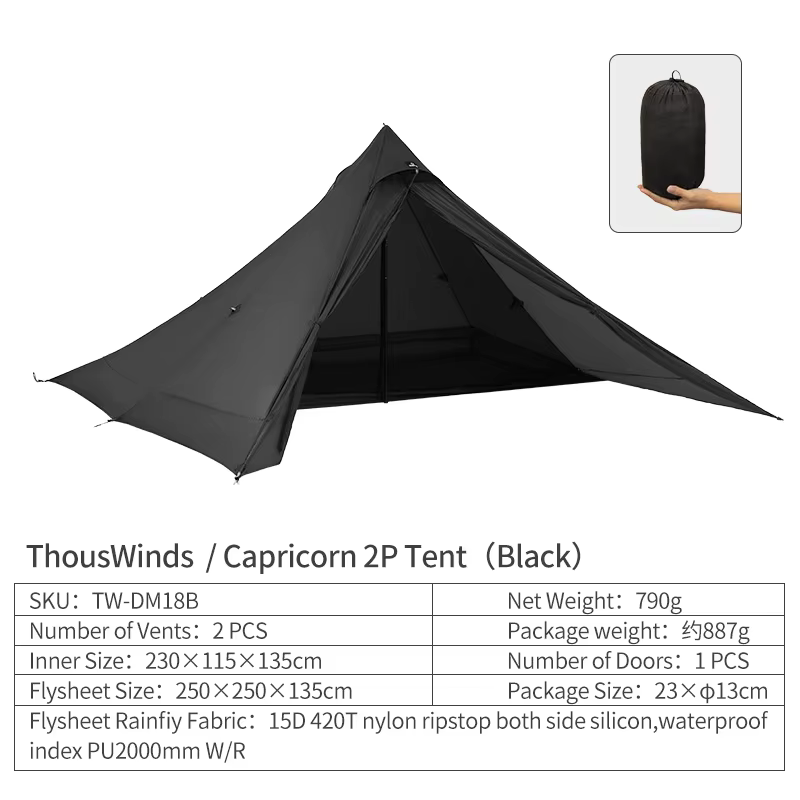 Thous Winds – tente de Camping pyramidale pour 1 à 2 personnes, sac à dos de randonnée en plein air 