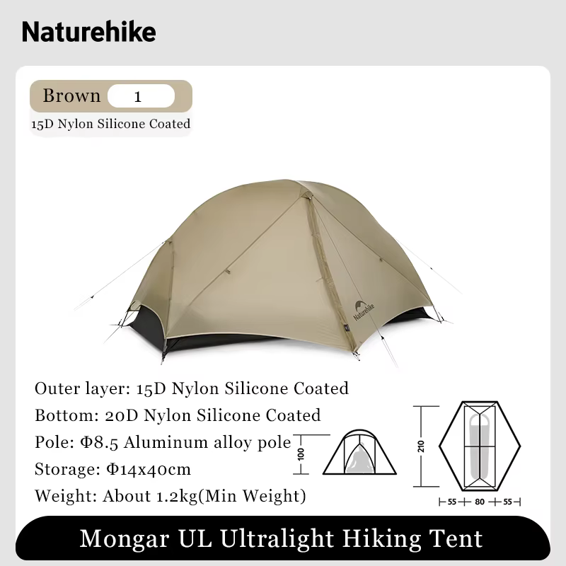 Natureifa-Tente de camping ultralégère Mongar UL, tente de randonnée en nylon 15D, double couche, im
