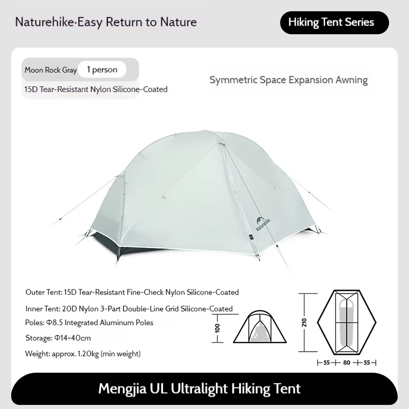 Natureifa-Tente de camping UL Mongar pour 1 à 2 personnes, nylon 15D, 3 saisons, étanche, ultralégèr