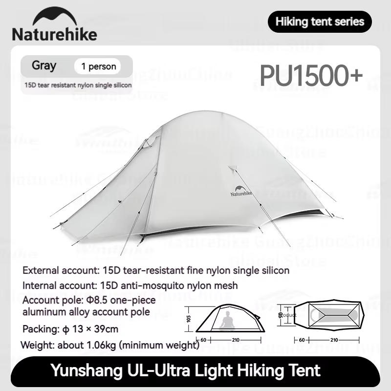 Naturehike Cloud Up UL Tente Ultralégère 1-2 Personne 15D Nylon Étanche Camping Unique Double Randon