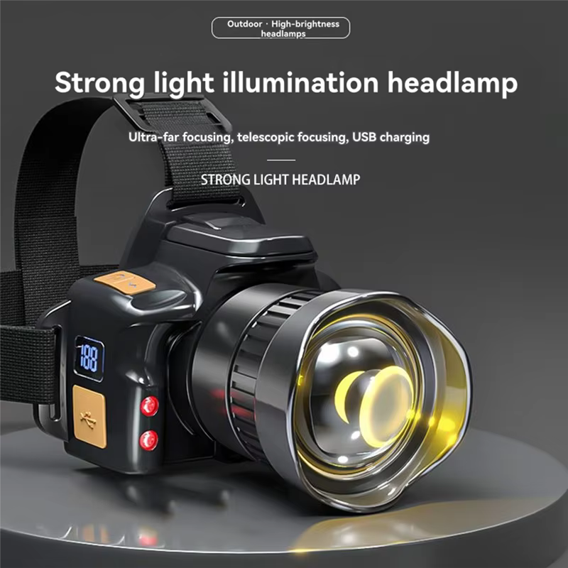 RTENTE-lumière forte Led phare Super lumineux phare type-c USB Rechargeable télescopique Zoom affich