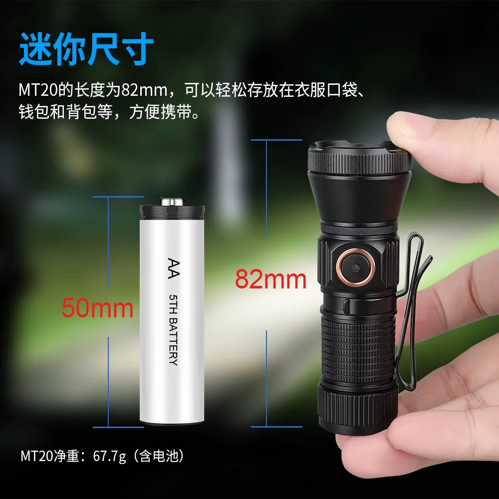 Olla Fire-Lampe de Poche EDC Rechargeable MT20, 1050LM Type C, Torche LED de Charge USB, Mini Lampe