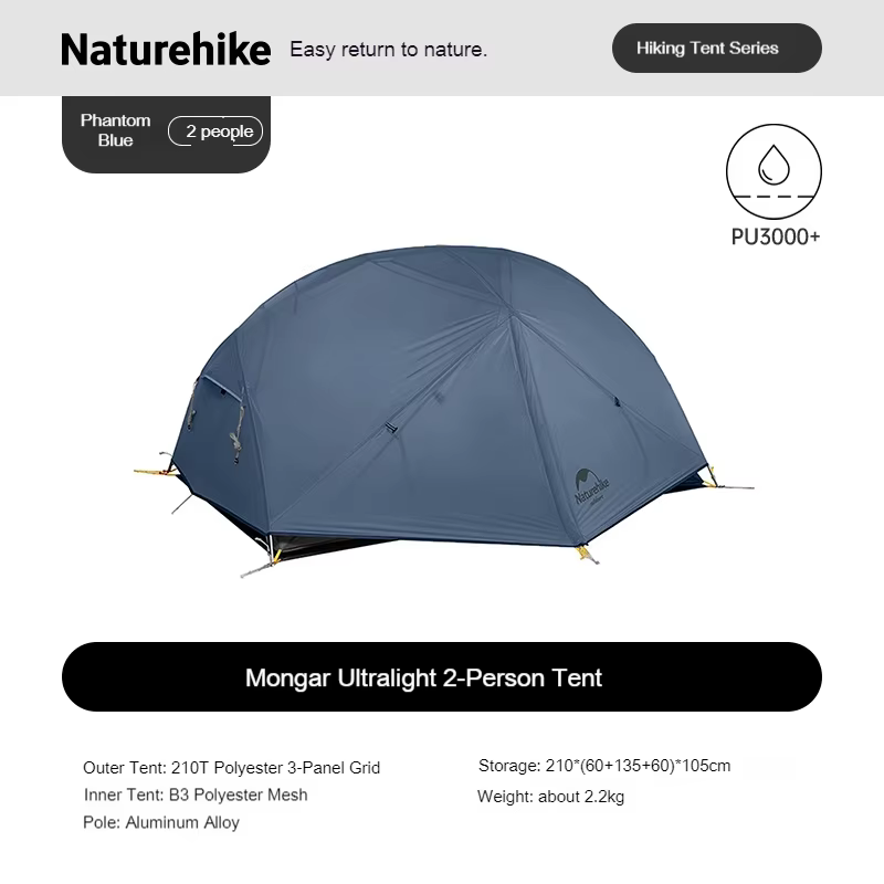 Tente Naturehike Mongar pour 2 personnes, 210T, imperméable, ultralégère, pour camping, randonnée, a
