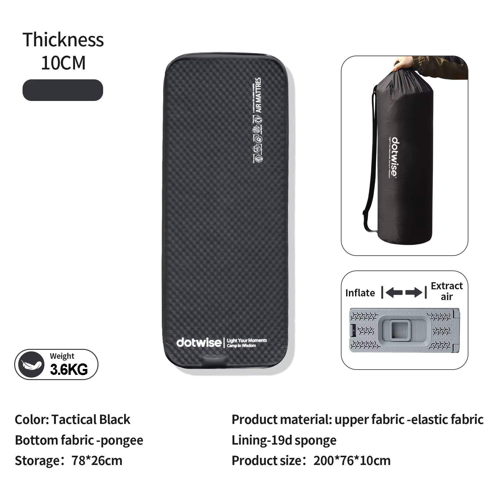 Matelas pneumatique de camping DOTWISE avec pompe intégrée, coussin auto-gonflant, lit gonflable pou