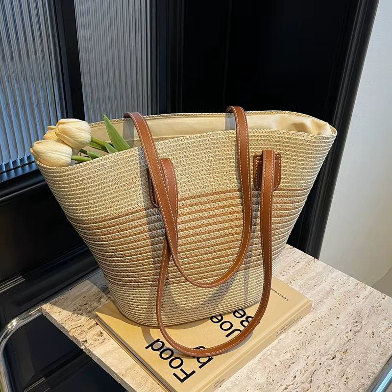 Inswind – sac en paille pour femmes, sac à bandoulière de grande capacité, pour plage, bord de mer, 