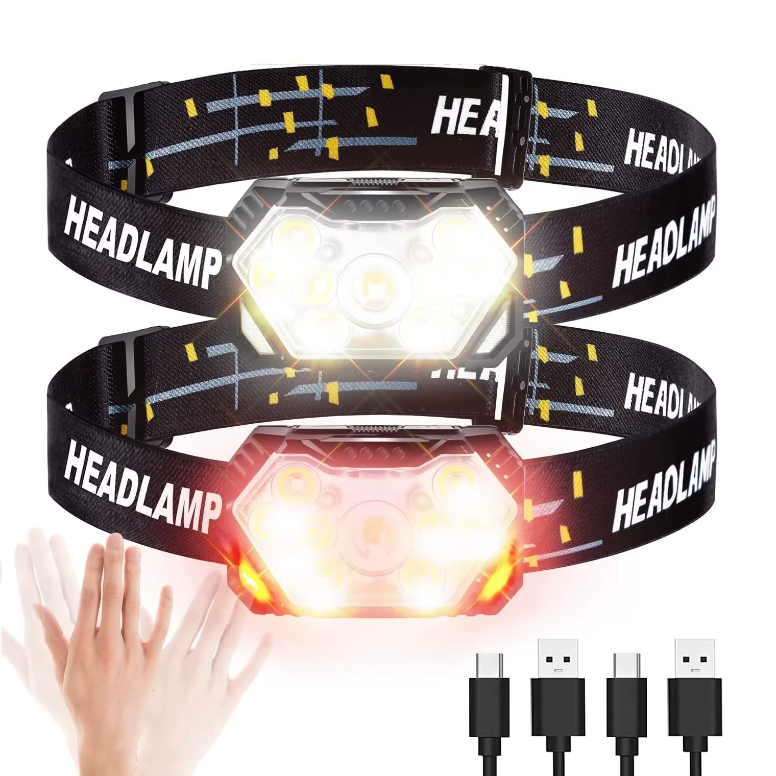 9 Led lampe frontale forte USB rechargeable capteur de mouvement phare Portable pêche Camping lampe