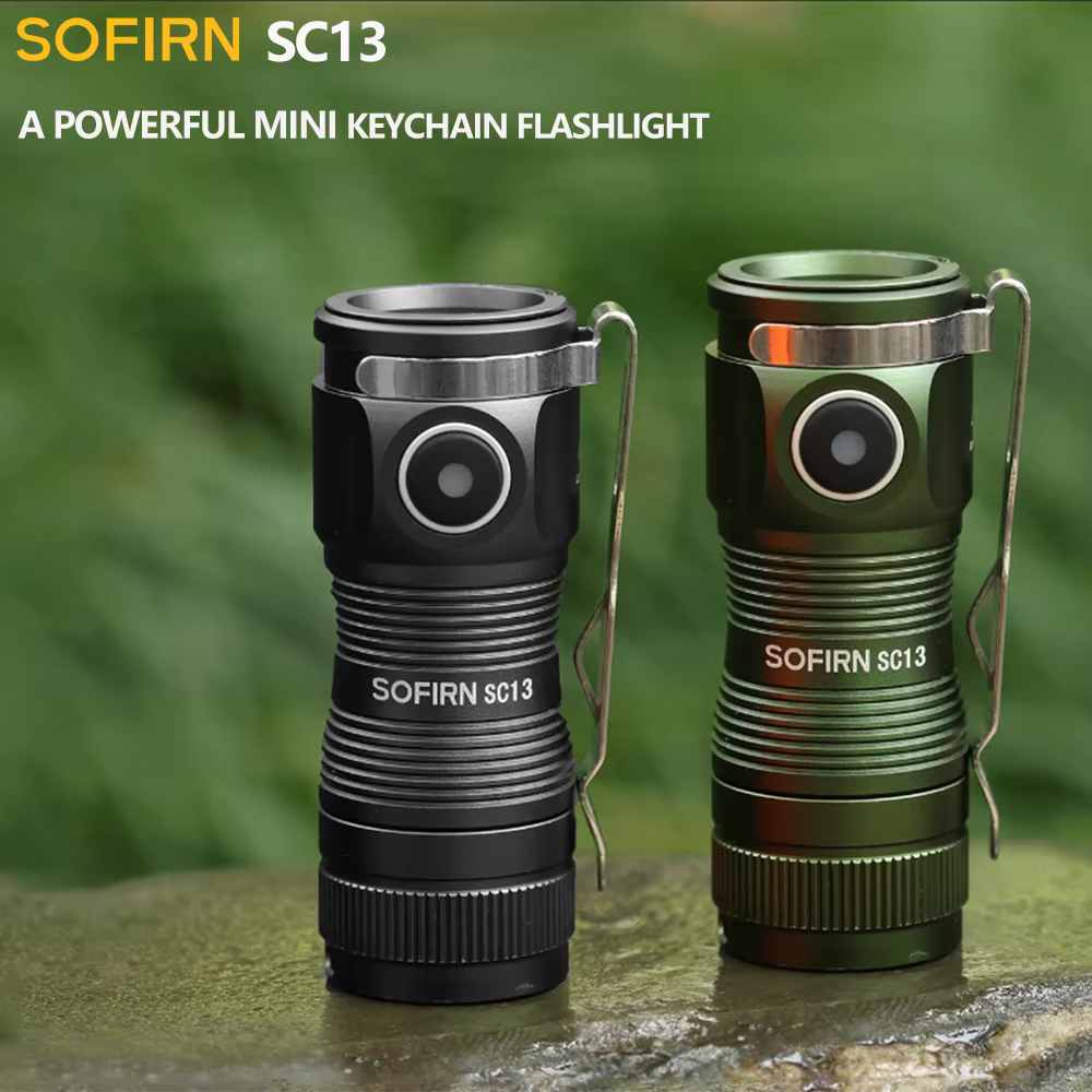 Lampes de poche tactiques SOFIRN SC13 1300lm rechargeables 18350 6000K Noir Vert Porte-clés 519A/SST