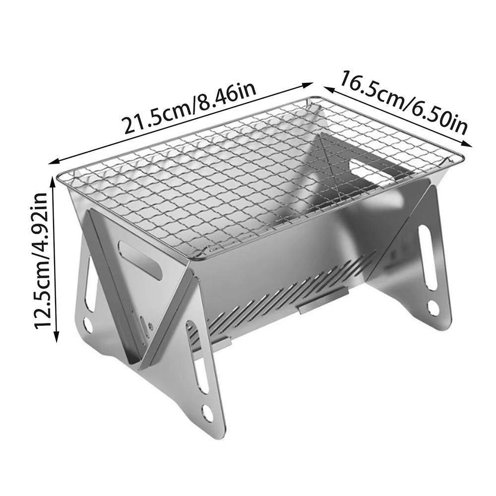 Réchaud de camping avec grille de barbecue, barbecue portable pliable en acier inoxydable pour la ra
