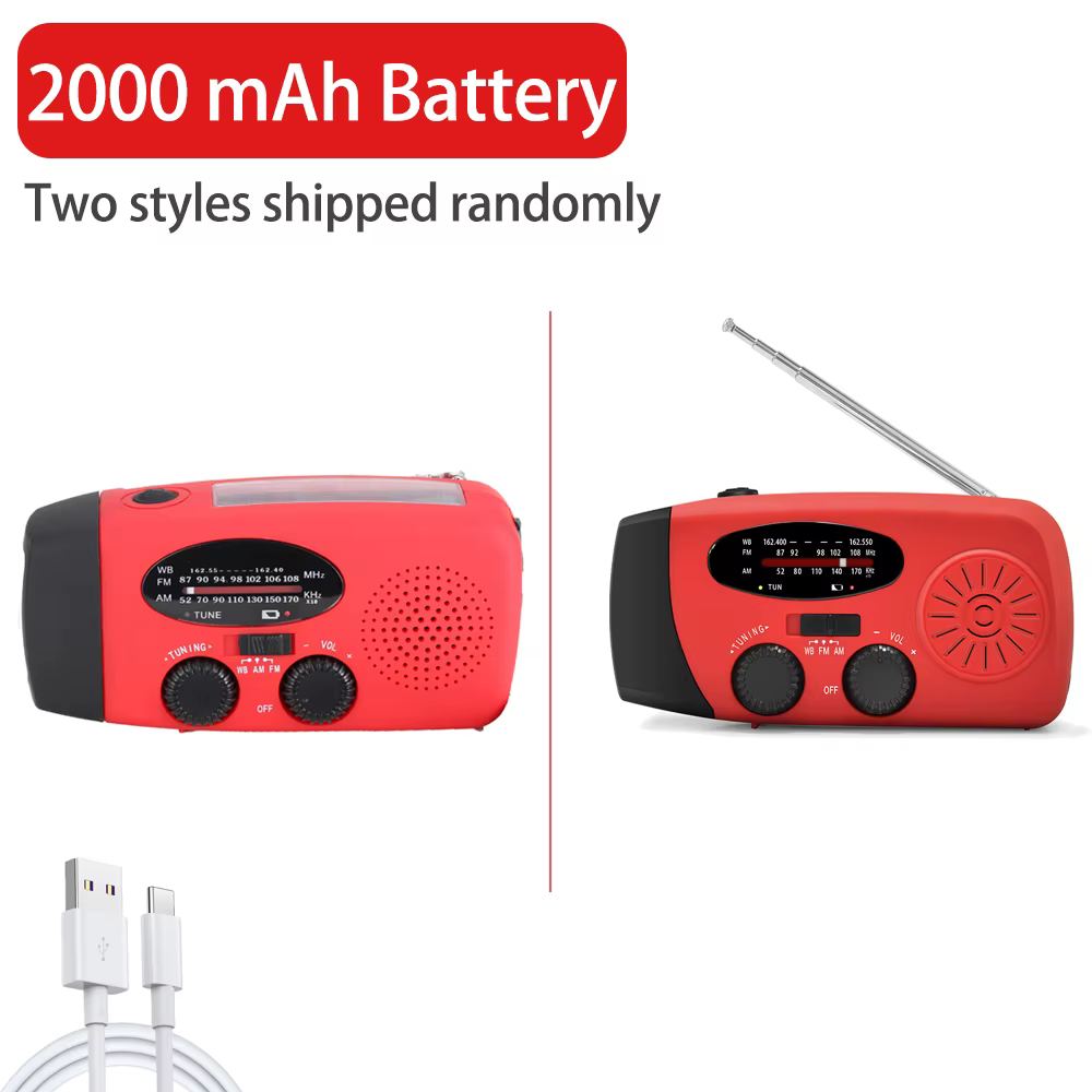 Radio de secours 2000 mAh avec lumières LED Radio USB lumière de charge solaire voyage en plein air