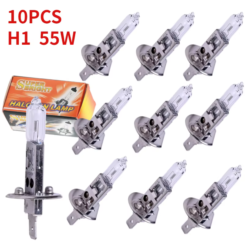 10 ampoules halogènes H1 jaunes 12V 55W 4500K en verre transparent pour phares de voiture, feux de b