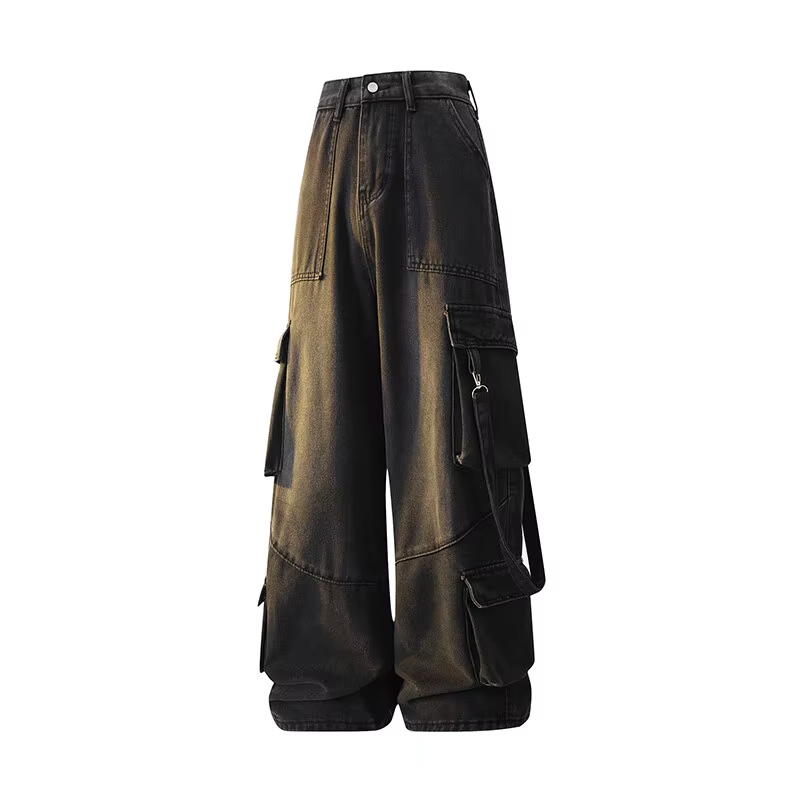 Guitar ANS-Pantalon cargo taille haute pour femme, jean taille haute, jean baggy, jambe large, desig