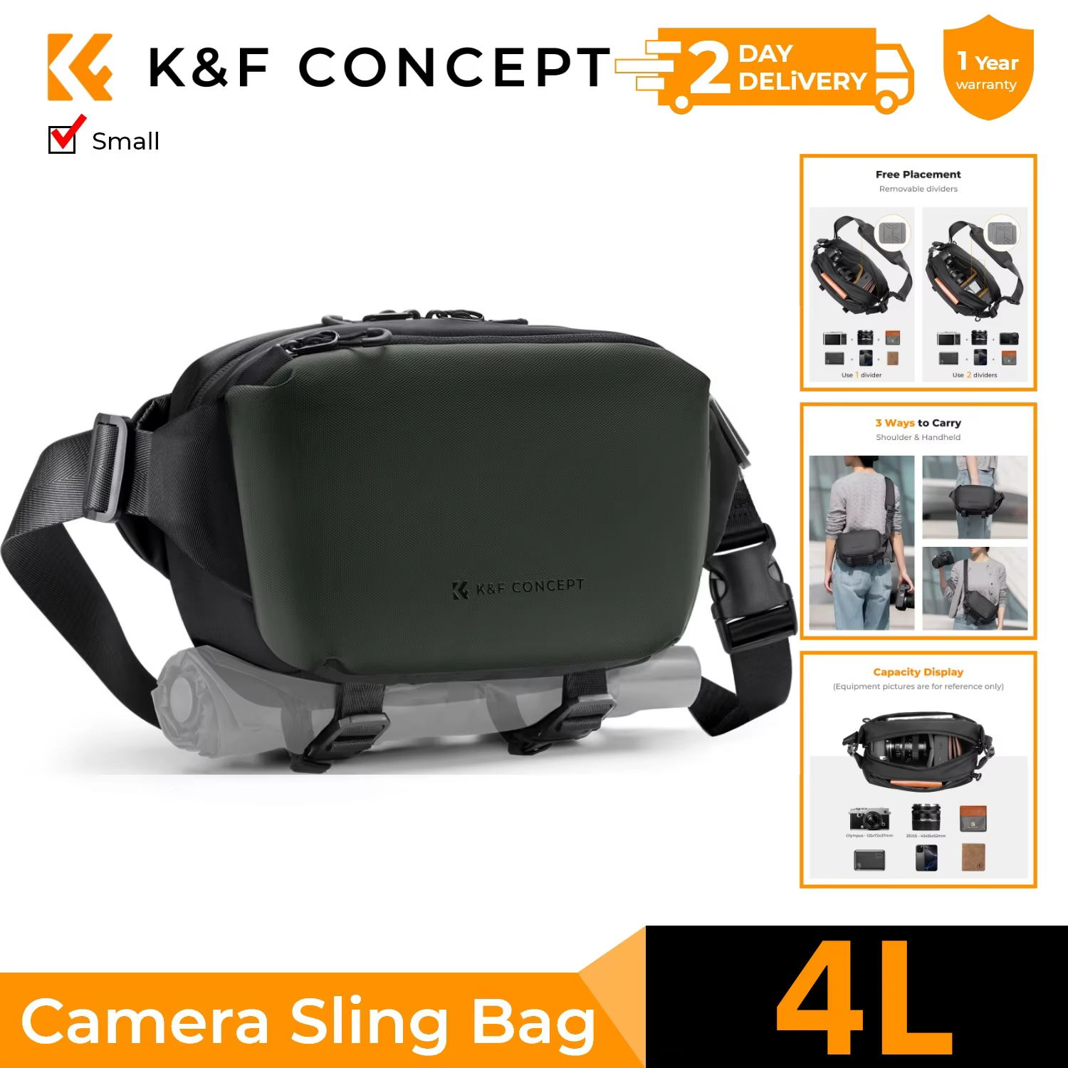 K&F CONCEPT 4L Petit sac à bandoulière pour appareil photo, sac de voyage pour photographie, sac à b