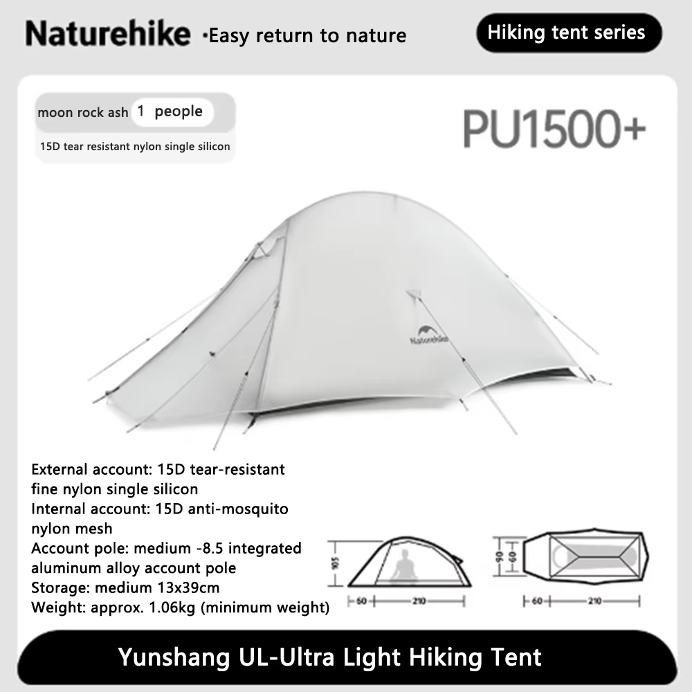 Tente de camping Naturehike Cloud Up UL ultralégère 15D, tente de plage à montage rapide, imperméabl