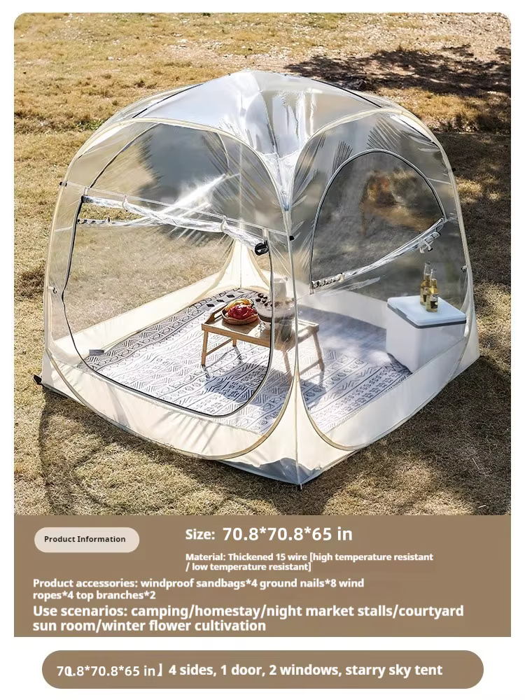 Tente transparente sphérique pour camping en plein air, ciel étoilé, maison à bulles, salon de solei