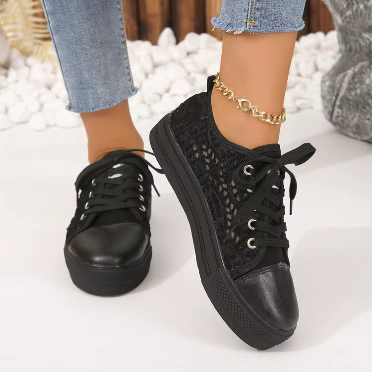 Baskets en toile de dentelle blanche pour femmes, chaussures d'été décontractées à la mode, baskets 
