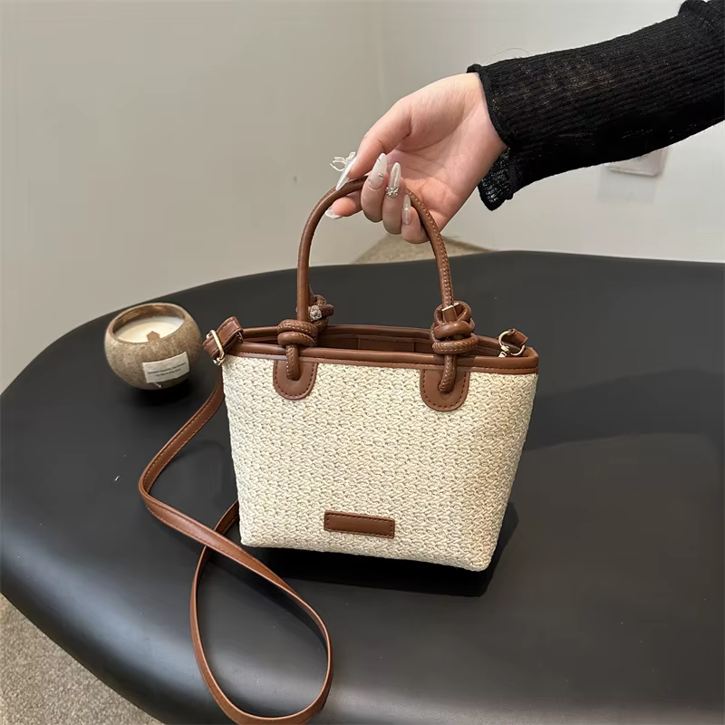 Sac en paille tressé fait main grande capacité, sac à bandoulière en rotin, sacs fourre-tout, grands