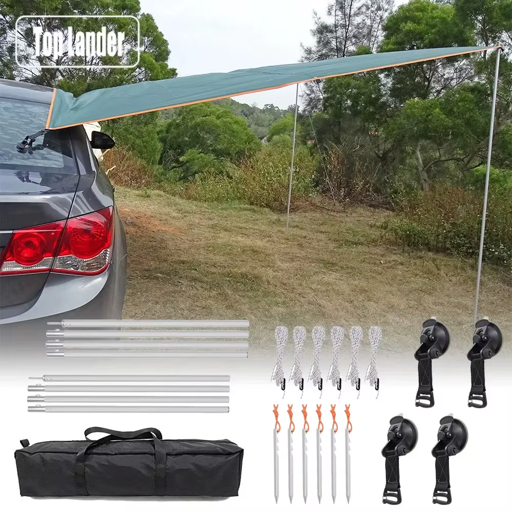 Auvent Latéral de Voiture avec Perche, Corde, oral ille de Bain, Ventouse, Injecteur, Tente de Campi