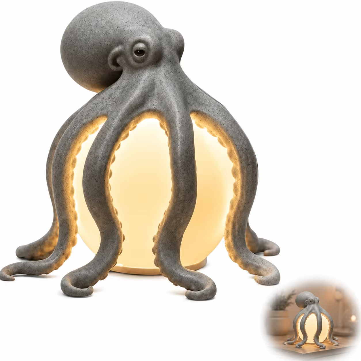 Lampe de table en résine en forme de pieuvre, sculpture décorative océanique, alimentée par USB, lam