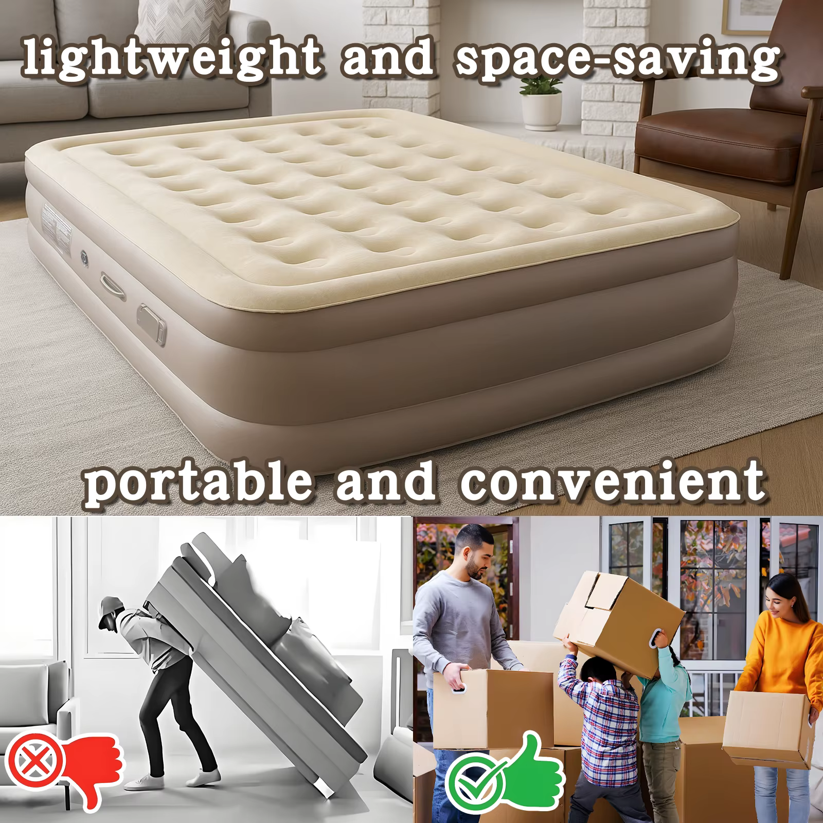 Matelas pneumatique gonflable Queen 16i "avec pompe intégrée, lit pneumatique Portable et Durable en