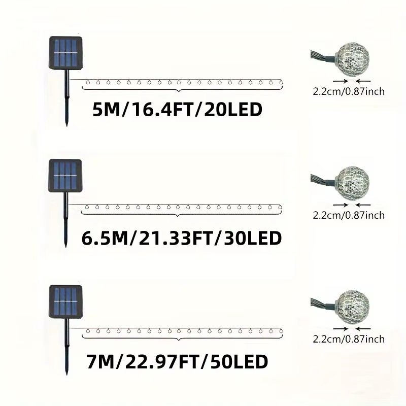 50/ 30/ 20 LED boule marocaine solaire chaîne lumières étanche 8 Modes pour jardin extérieur fête de