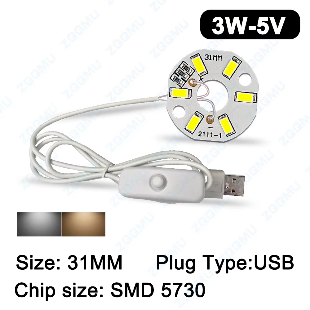 DCV LED 3W 5W 10W USB avec ligne de commutation lampe à LED perle lampe panneau ampoule ronde change