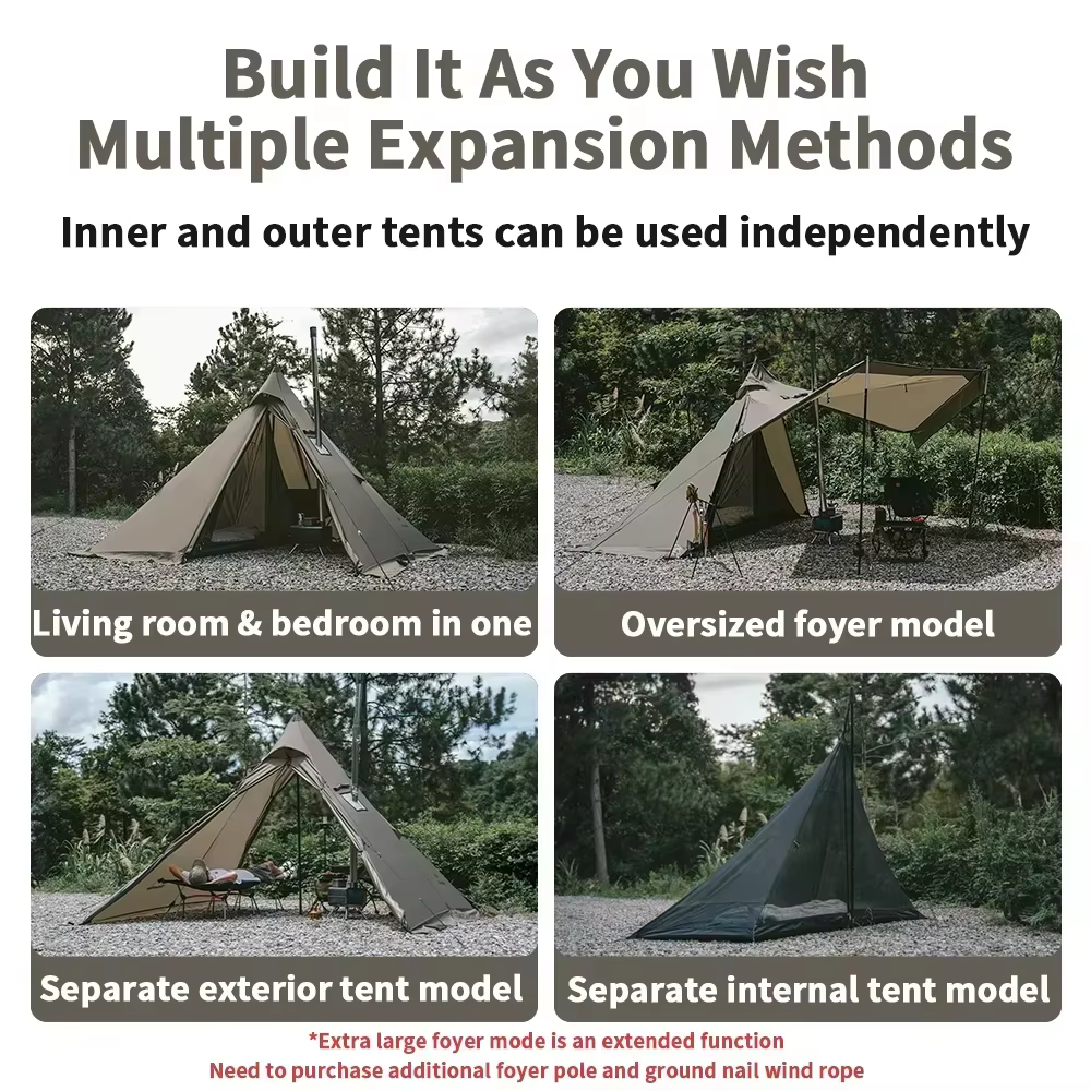 Tente pyramidale Naturehike 2025, tente de camping Ranch Fire, tente d'extérieur multi-mode, ignifug