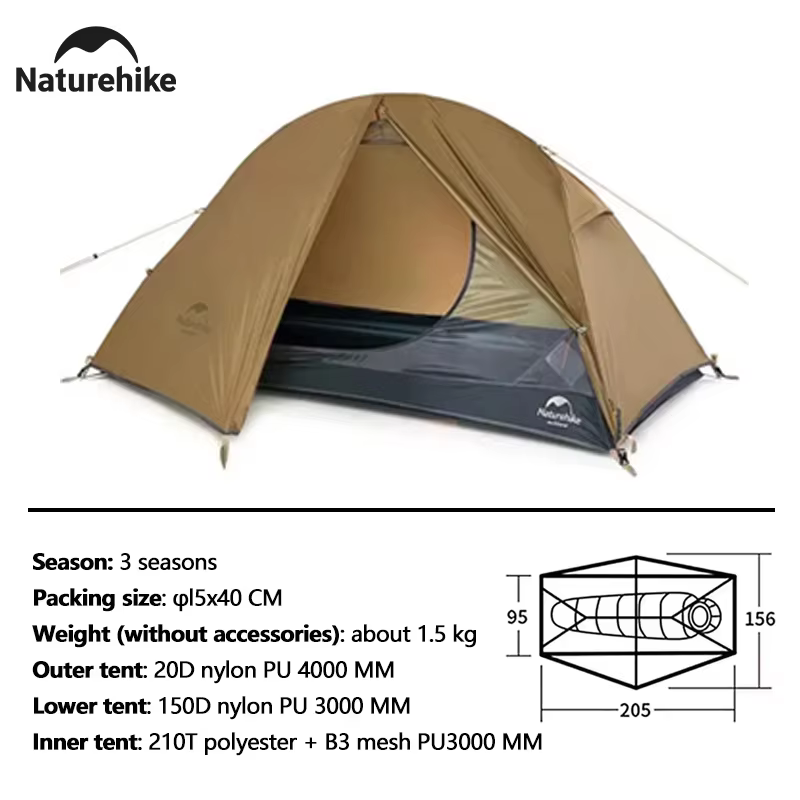 NATUREIFA-Tente de Camping Ultralégère, Voyage, 1 Hypothèque, Cyclisme, Nylon 20D, Étanche, Portable