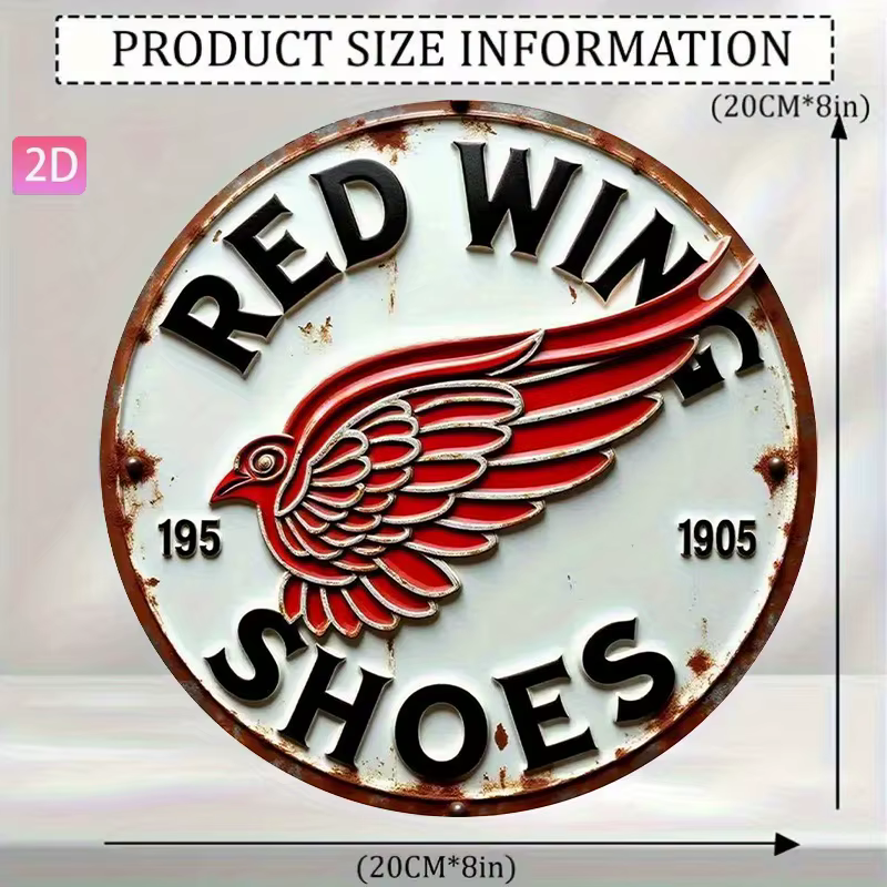 [2D Plat] Panneau mural en métal pour chaussures à ailes rouges vintage – Décor rustique en aluminiu