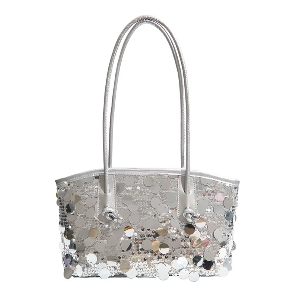 Sac fourre-tout portable à paillettes brillantes, sac à bandoulière tendance à sequins, grand sac so