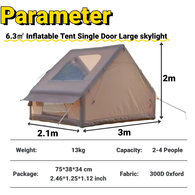 Tente gonflable de style AB 6.3 ㎡   Grande tente de camping étanche à double porte pour 2-4 personne