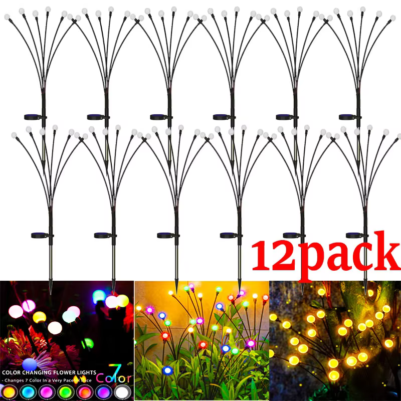 Paquet de 12 lumières solaires LED extérieures étanche Starburst solaire luciole lumières lampe de p