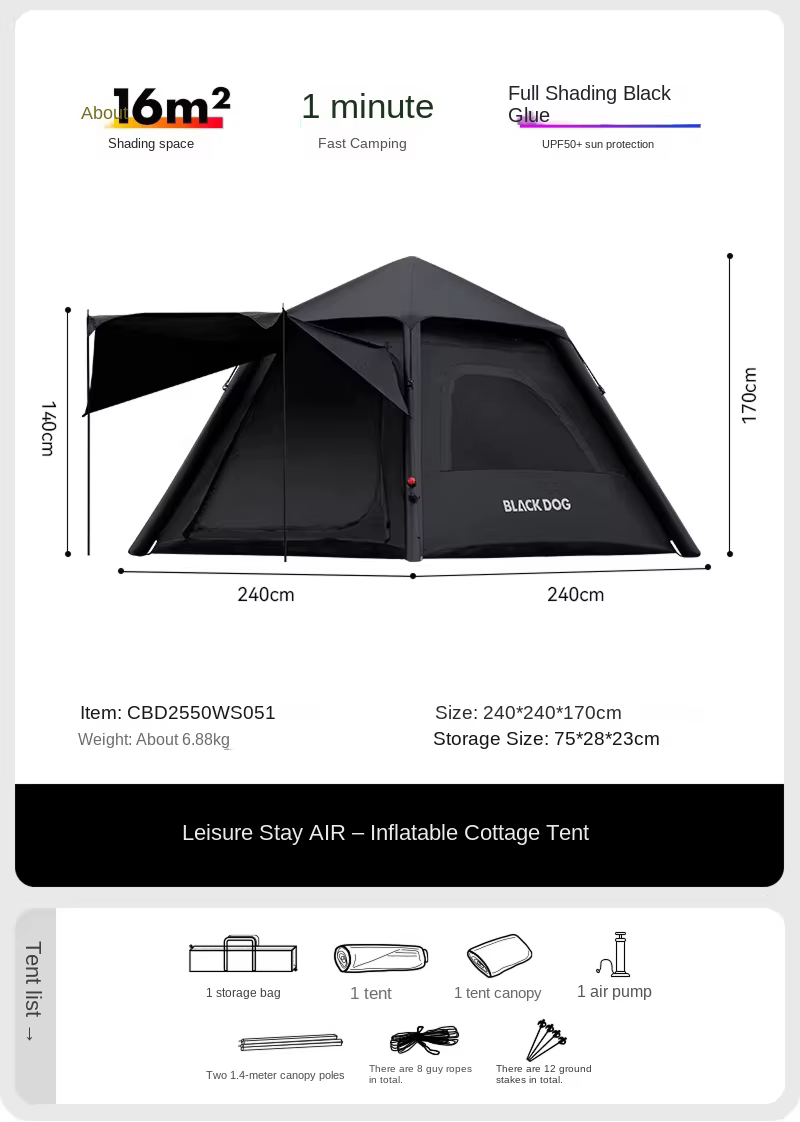 Tente gonflable 16 ㎡   Tente automatique d'extérieur, tente pliante portable, tente de camping imper