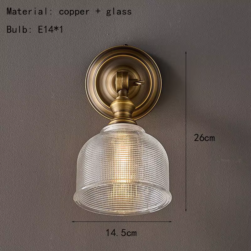 Applique murale en cuivre vieilli avec verre transparent, pour salon, chevet, escalier, chambre d'hô