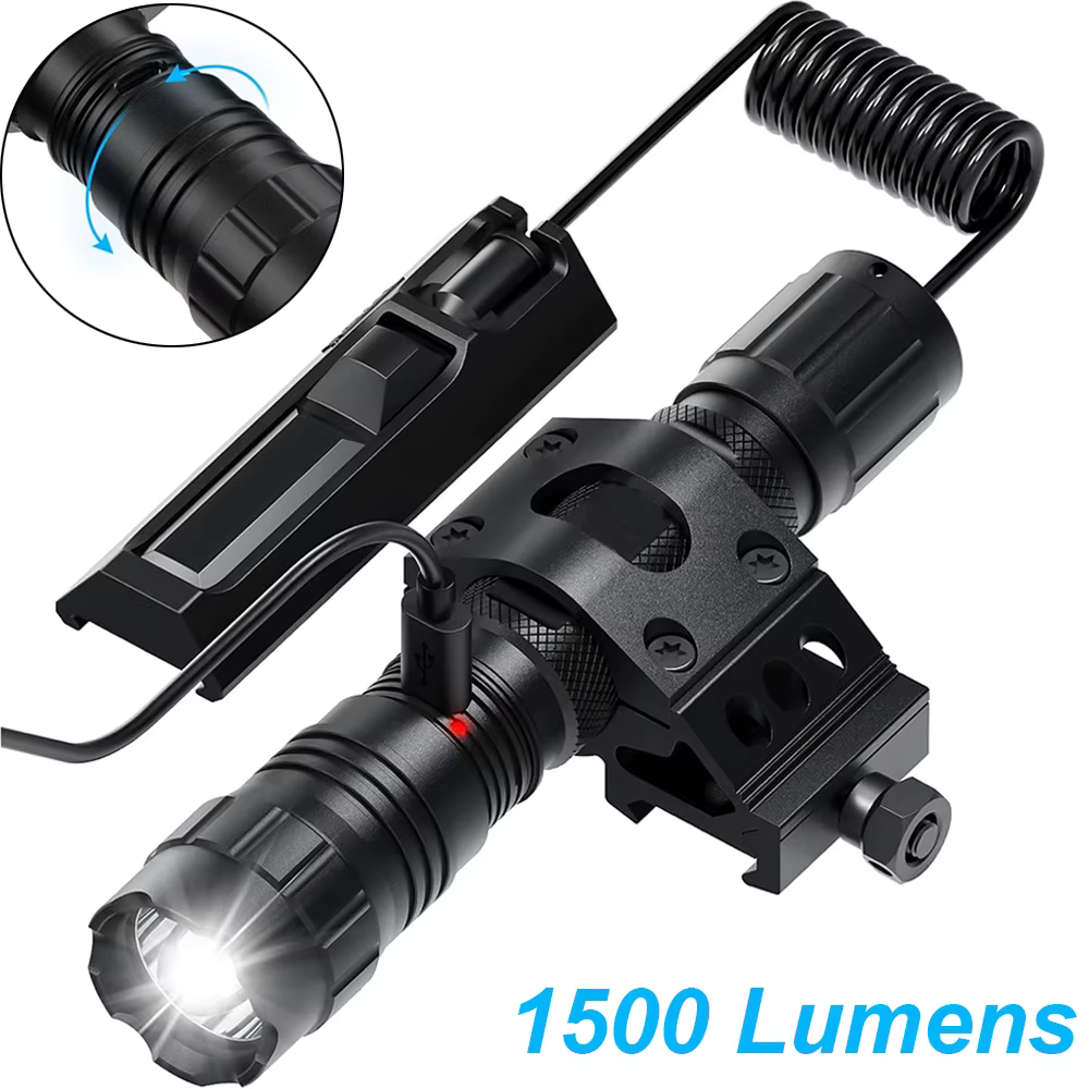 Lampe torche pour fusil 1500 lumens, rechargeable, lampe tactique pour armes à feu, lampe torche LED