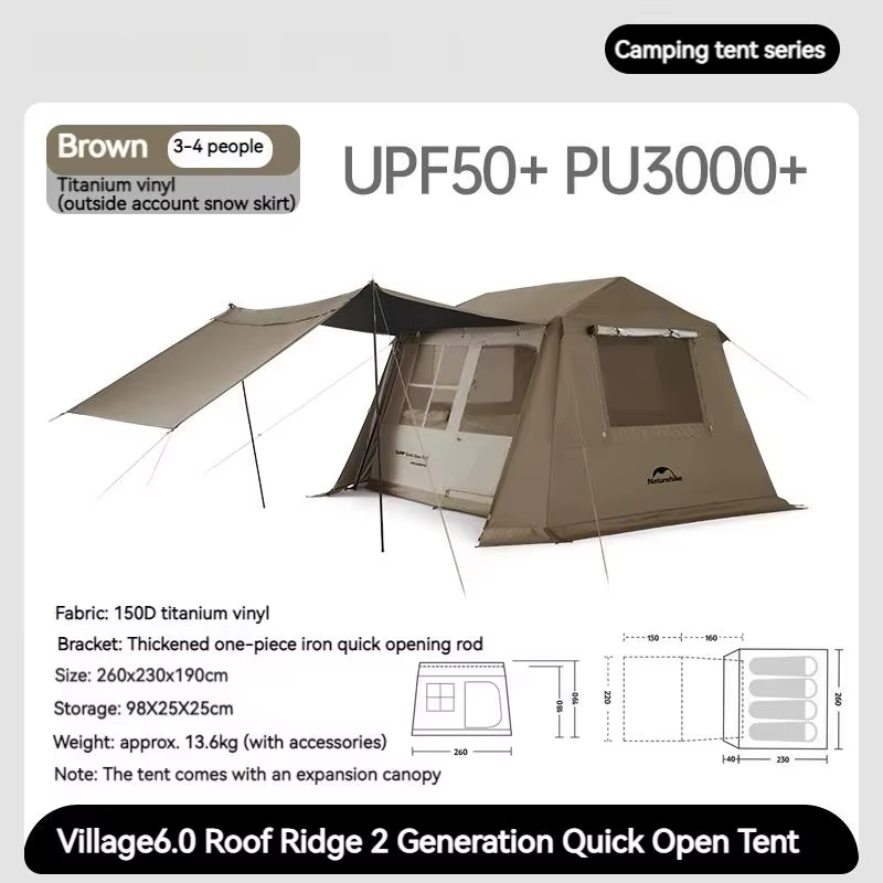 Naturehike Village 6.0 One Touch Tente Cabane Tente Automatique pour 4-8 Personnes Famille Camping U