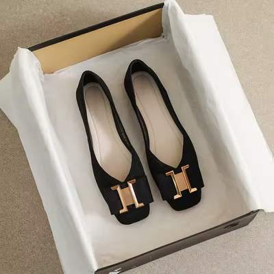 Chaussures plates à bout carré pour femmes, chaussures de printemps avec boucle en métal, bouche peu