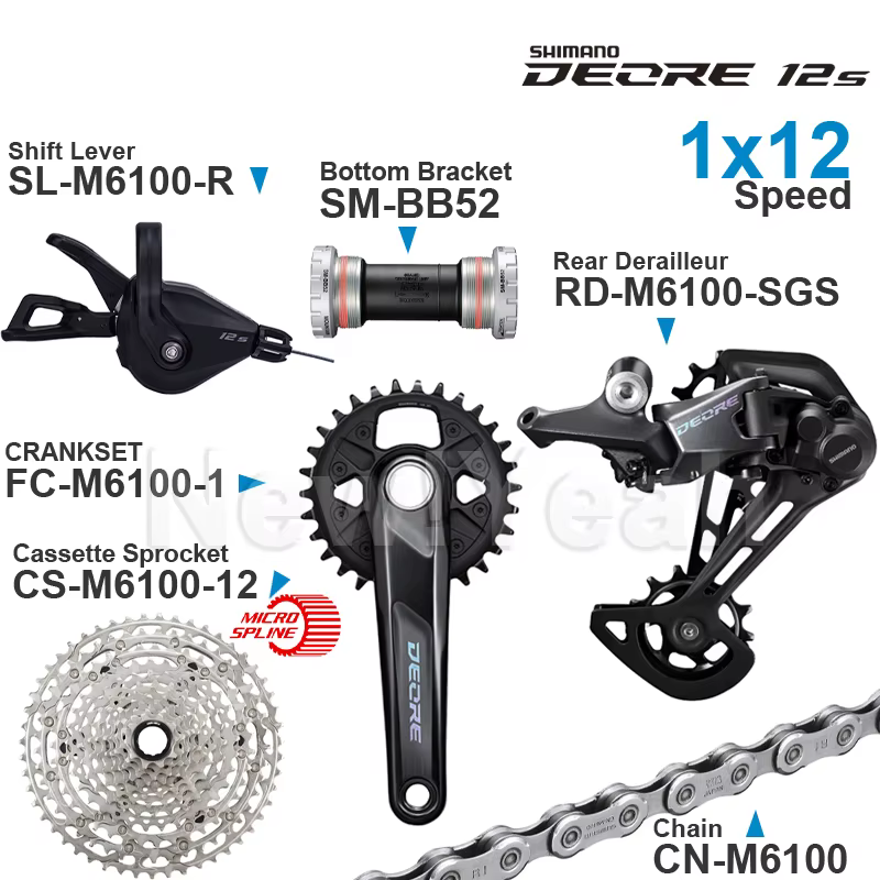 SHIMANO DEORE – ensemble de vitesses 1x12 rapports, M6100, 12v, levier arrière, pignon, chaîne, péda