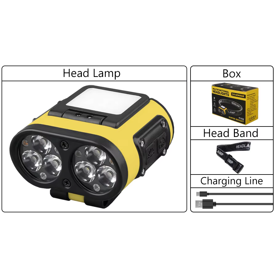 Lampe frontale LED avec capteur intelligent, lampe de poche Rechargeable avec affichage de puissance