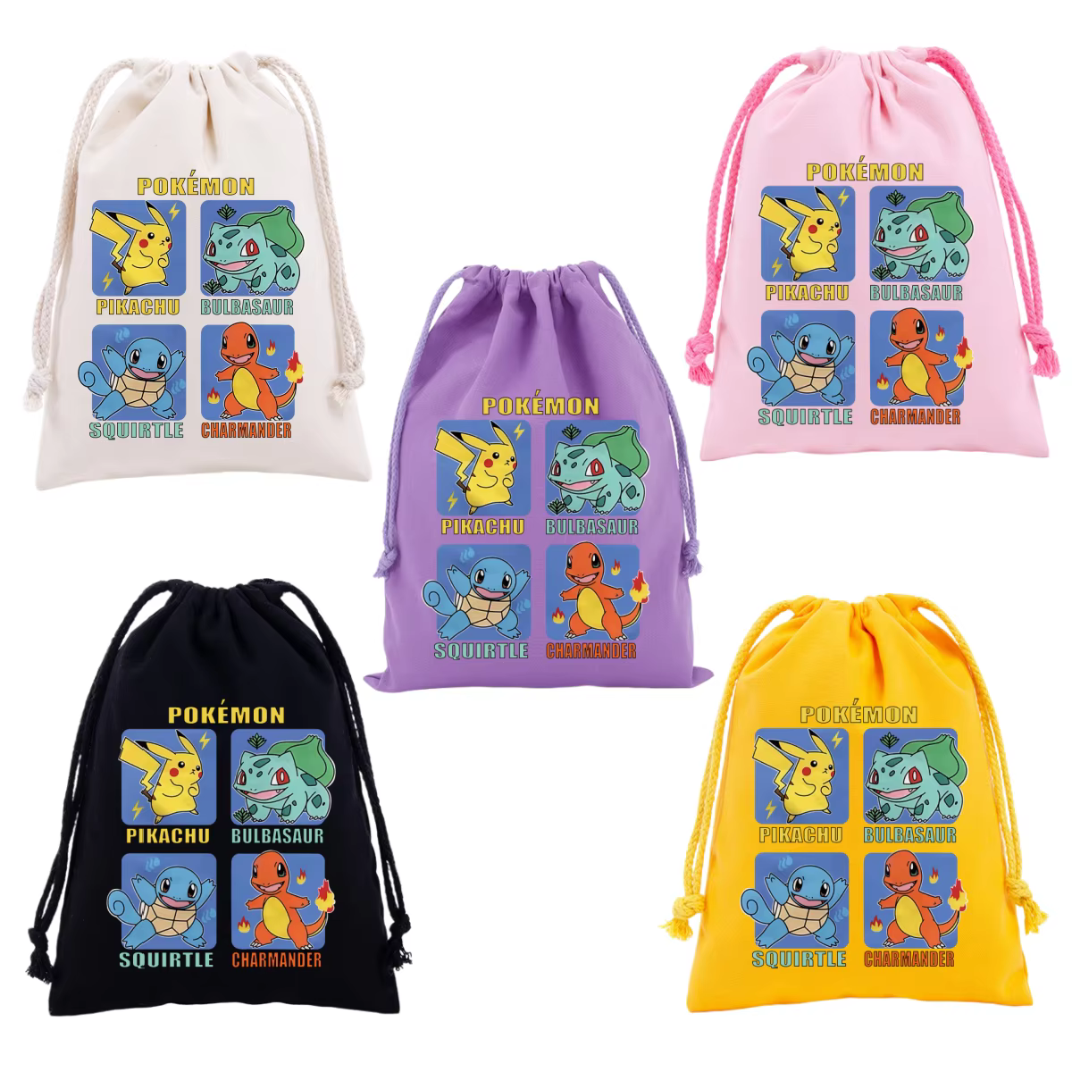 Sacs à cordon Anime Pokémon, sacs de rangement en toile imprimés avec des personnages de dessins ani