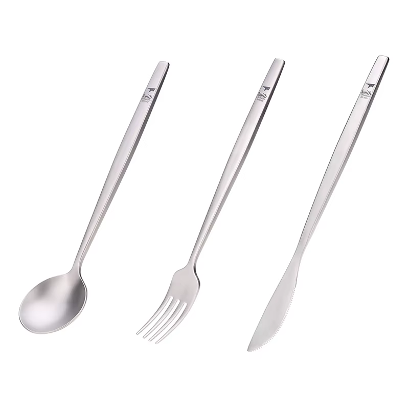 Ensemble de Couverts de Voyage en Titane, Portable, Cuillère, Fourchette, Couteau, Steak, Couverts O